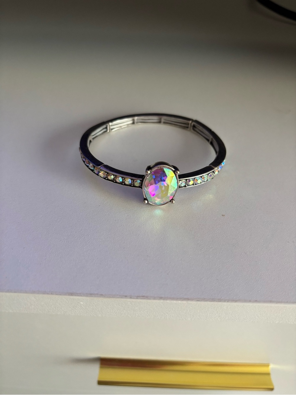 Aurora rhinestone Oval Halo Stretch Bracelet - Silver Tone